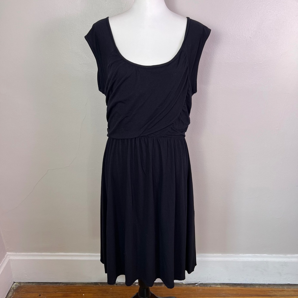 Garnet Hill Cotton Modal Knit Midi Dress 12 Black Pockets Fit & Flare Capsule